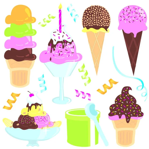 アイスクリームパーティー グラフィックベクトルイラスト — ストックベクタ