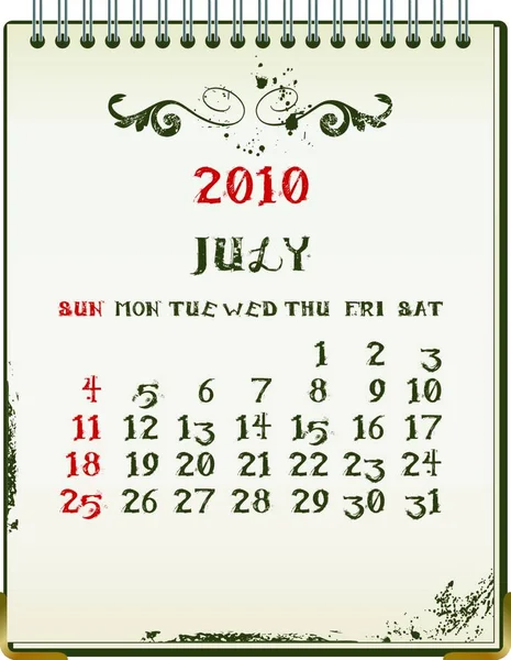 Calendario 2010 Vector Ilustración — Vector de stock