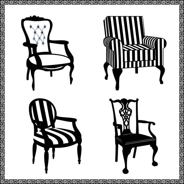 Set Antique Chairs Silhouettes — Stock Vector