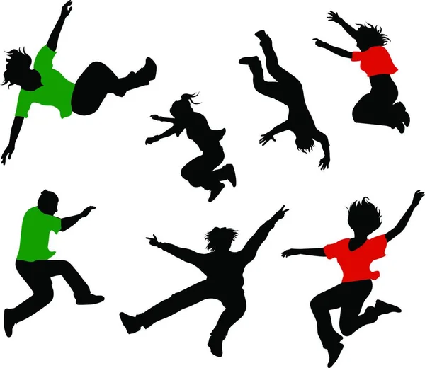 Springende Menschen Silhouette Grafische Vektorillustration — Stockvektor