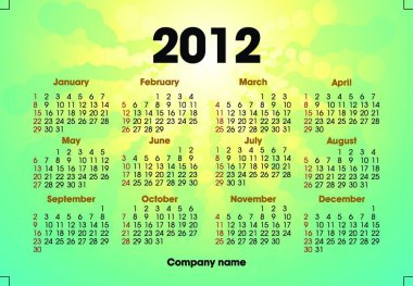 2012 takvimi, grafik vektör illüstrasyonu