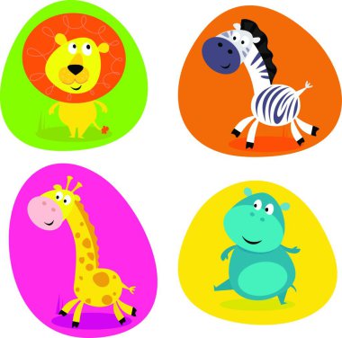 şirin safari hayvanlar set - aslan, zebra, zürafa ve su aygırı 