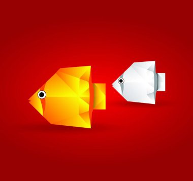 Origami Çift Balığı, renkli vektör çizimi