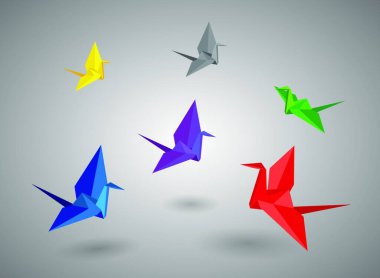 Origami Kuşu, renkli vektör çizimi