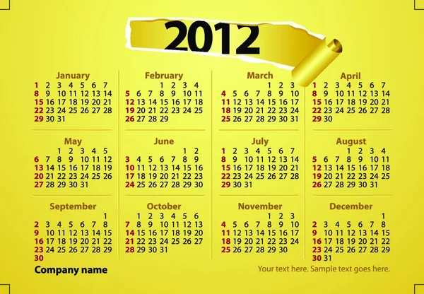 Calendário 2012 Ilustração Vetorial Gráfica — Vetor de Stock