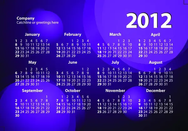 Kalendář 2012 Grafická Vektorová Ilustrace — Stockový vektor