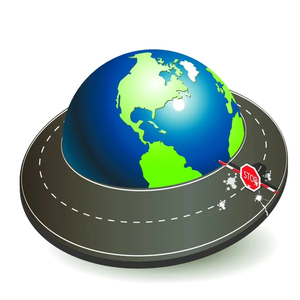 Stop Signe Sur Route Arround Globe — Image vectorielle