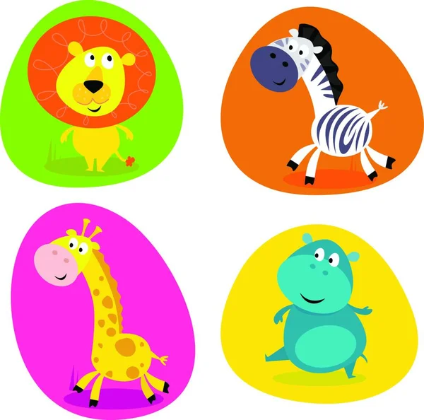 Ensemble Animaux Safari Mignon Lion Zèbre Girafe Hippopotame — Image vectorielle