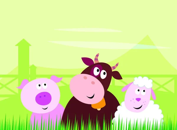 Animaux Ferme Mignons Porc Vache Mouton Illustration Vectorielle Colorée — Image vectorielle