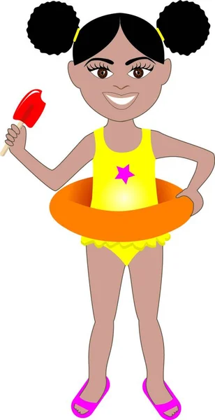 Afro Dziewczyna Strój Kąpielowy Kolorowe Wektor Ilustracja — Wektor stockowy