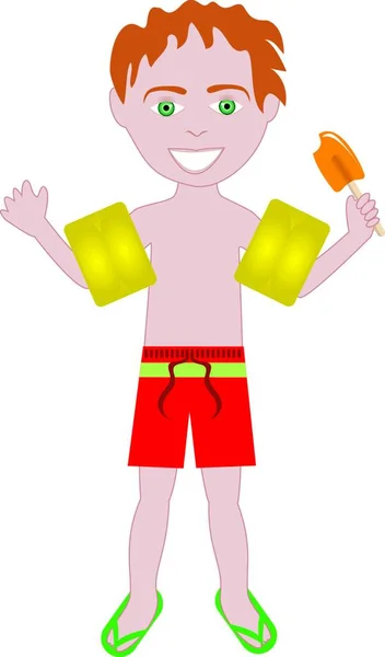 Red Hair Boy Swimsuit Colorful Vector Illustration — Stock Vector