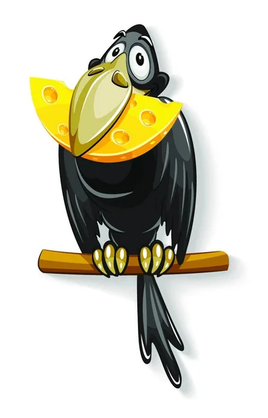 Corbeau Noir Avec Morceau Fromage Bec Illustration Vectorielle Colorée — Image vectorielle