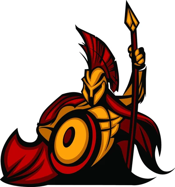 Mascota Troya Espartana Con Lanza Vector Colorido Ilustración — Vector de stock