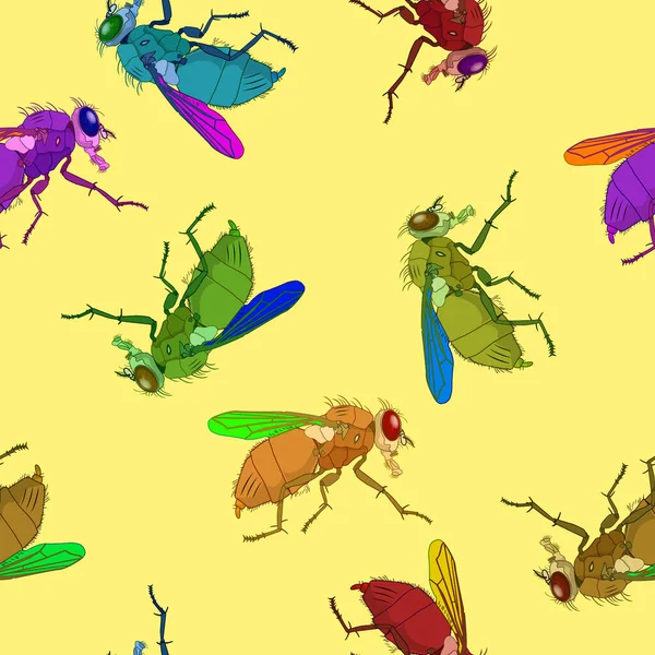 Μύγες Μοτίβο Πολύχρωμο Διανυσματική Απεικόνιση — Διανυσματικό Αρχείο