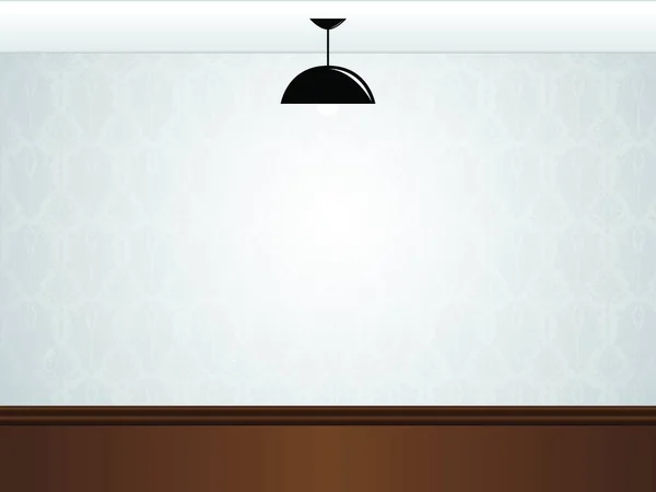 Lege Witte Kamer Muur Met Zwarte Lamp Houten Vloer Grafische — Stockvector