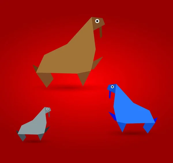 Origami Sea Lion Jednoduchá Vektorová Ilustrace — Stockový vektor