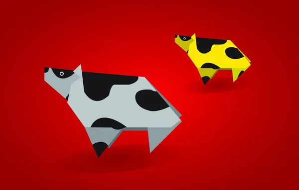 Origami Koeien Stijlvolle Vector Illustratie — Stockvector