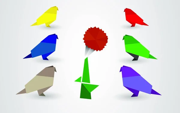 Origami Birds Stylish Vector Illustration — 스톡 벡터