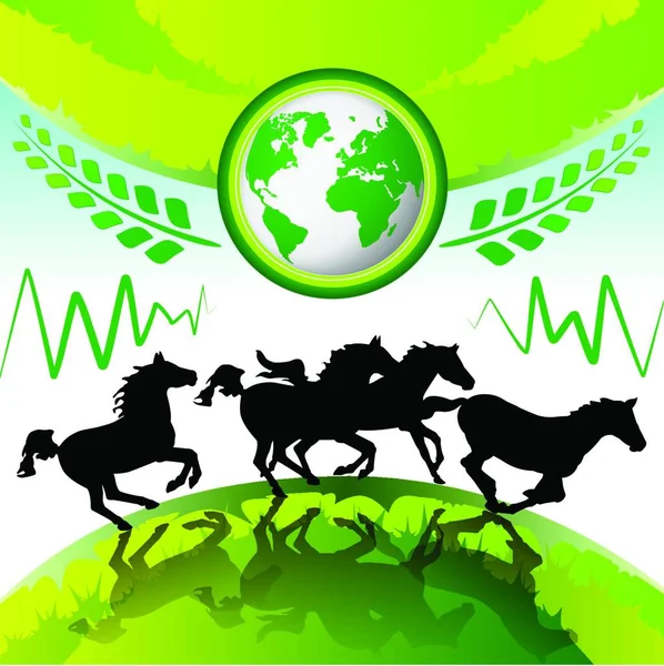 Bunte Vektorillustration Für Laufende Pferde — Stockvektor