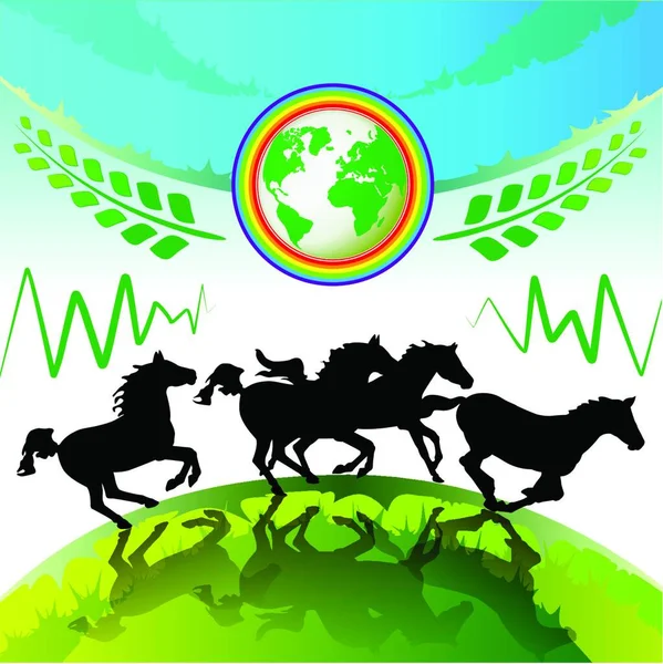 Laufende Pferde Vektorillustration — Stockvektor