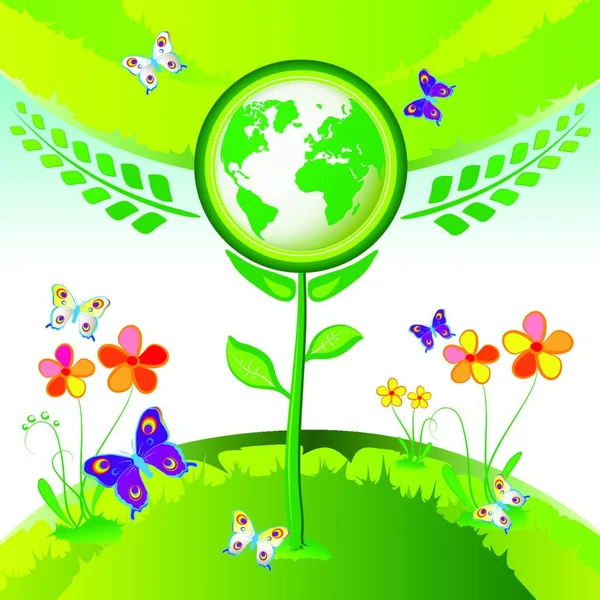 Eco Tierra Flores Vector Ilustración — Vector de stock