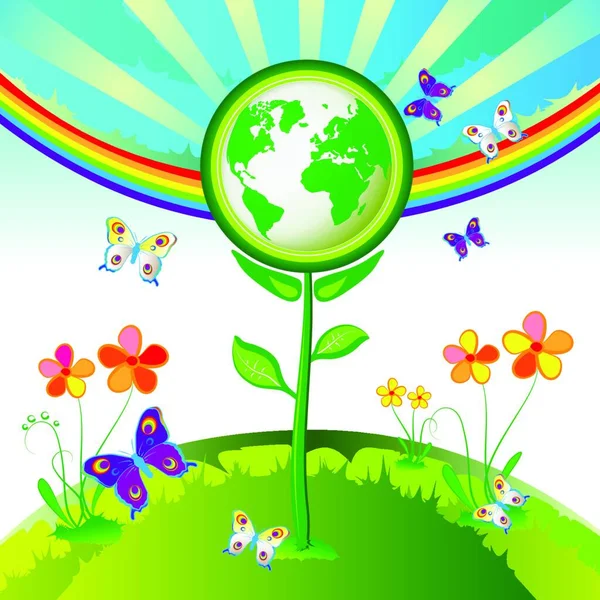 Eco Tierra Flores Vector Colorido Ilustración — Vector de stock