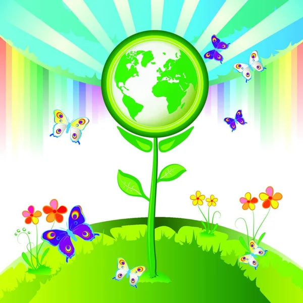 Eco Tierra Flores Vector Colorido Ilustración — Vector de stock