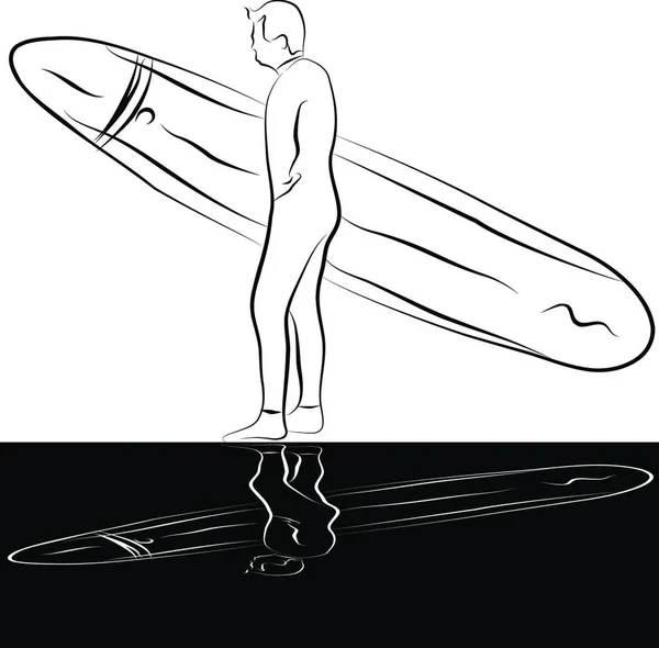 Surfer Linii Rysunku Kolorowe Wektor Ilustracji — Wektor stockowy
