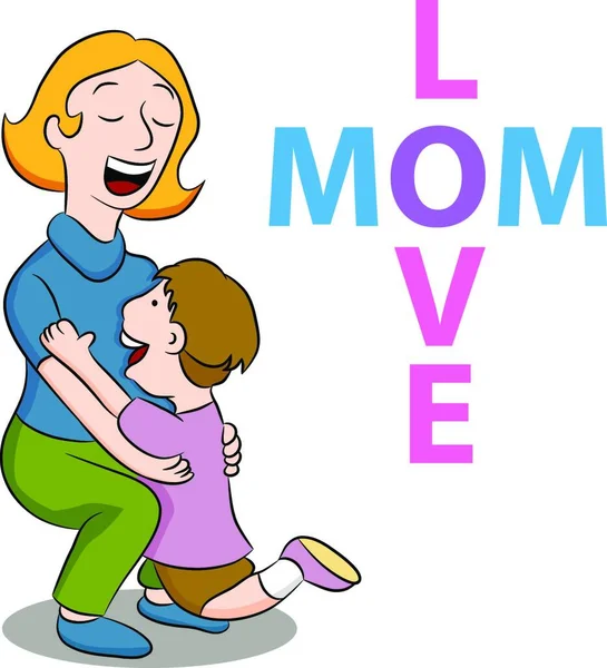 Mom Love Son Colorful Vector Illustration — Stock Vector