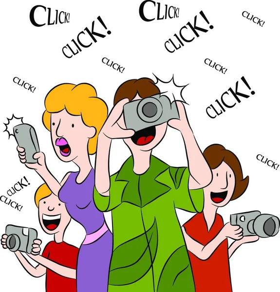 People Taking Pictures Colorful Vector Illustration — Stock Vector