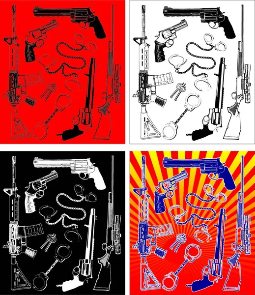 Gun Collection Ilustração Vetorial Colorido — Vetor de Stock