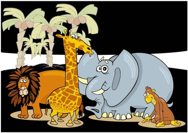 Afrikanische Tiere Gruppieren Moderne Vektorillustration — Stockvektor