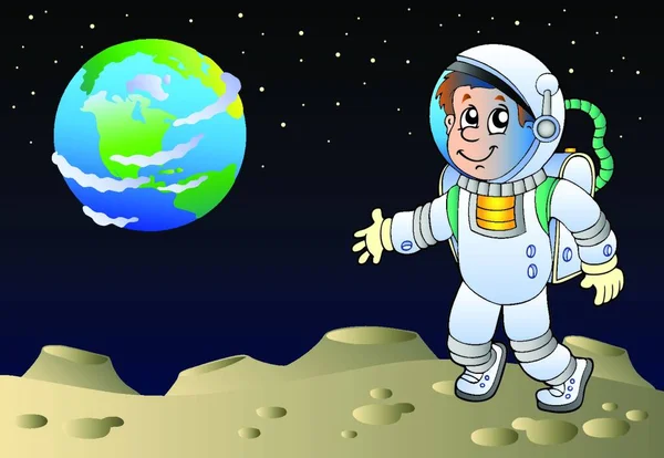Manzaralarıyla Karikatür Astronot Ile — Stok Vektör