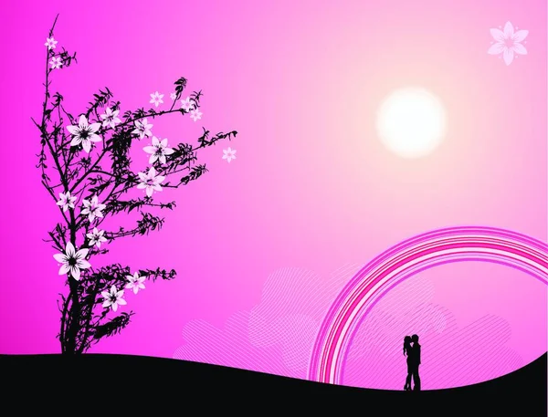 Coucher Soleil Rose Illustration Vectorielle Amour — Image vectorielle