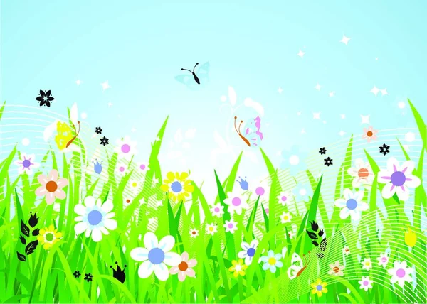 Schöne Frühling Wiese Hintergrund — Stockvektor