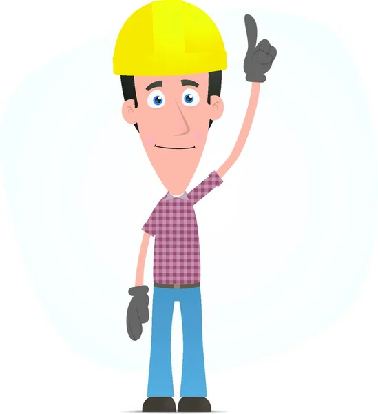 Builder Zeigt Mit Dem Finger Nach Oben Grafische Vektorillustration — Stockvektor