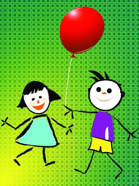 stock vector boy and girl playing with balloon 