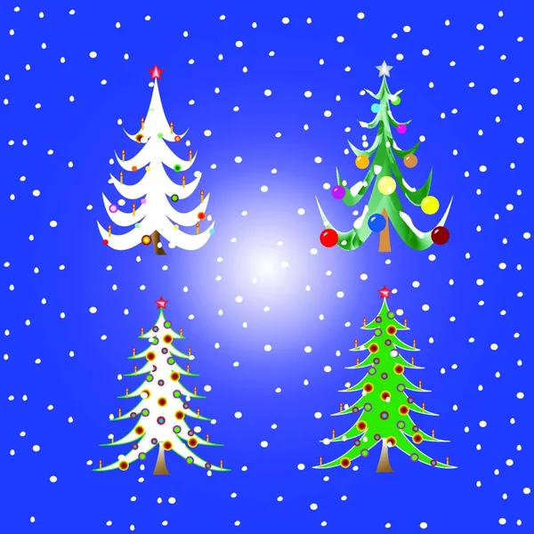 Quatre Arbres Noël Ensemble Illustration Vectorielle — Image vectorielle
