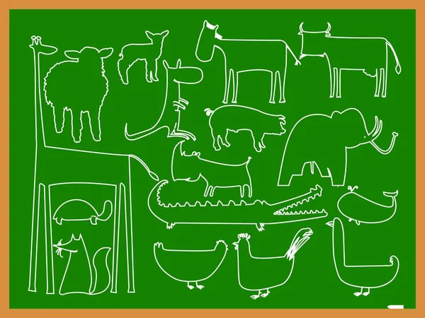 Okul Hayvanları Çizimi Renkli Vektör Çizimi — Stok Vektör