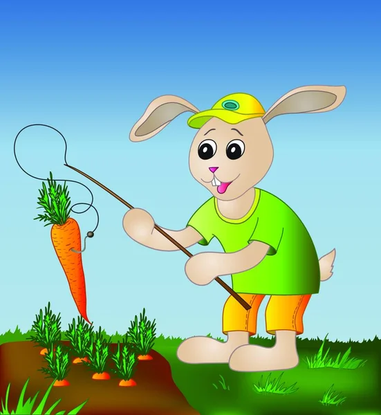 Conejo Zanahoria Pesca Ilustración Vectores Gráficos — Vector de stock