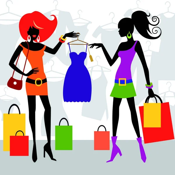 Moda Zakupy Kobiety Grafika Wektor Ilustracja — Wektor stockowy