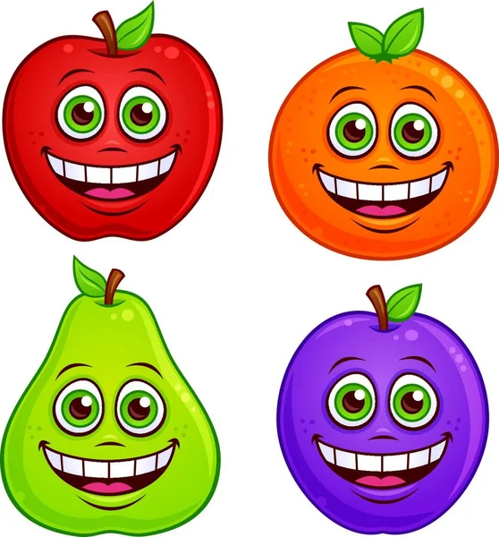 Cartoon Fruit Characters Vector Illustration — Stock Vector