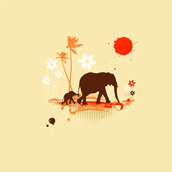 象の家族 夏のイラスト — ストックベクタ