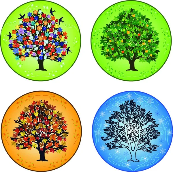 Seasons Colorful Vector Illustration — Stock Vector