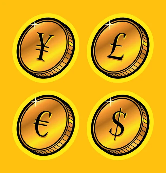 Währung Goldmünzen Bunte Vektorillustration — Stockvektor