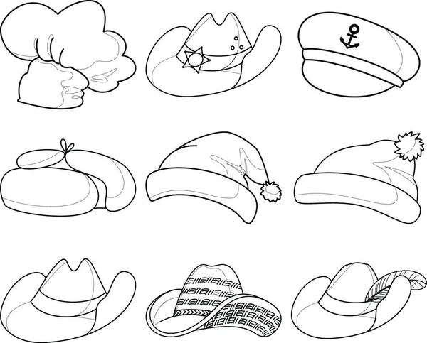 Sombreros Contornos Del Sistema Ilustración Del Vector — Vector de stock
