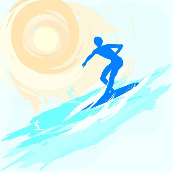 Illustration Surfer Riding Waves — Stok Vektör