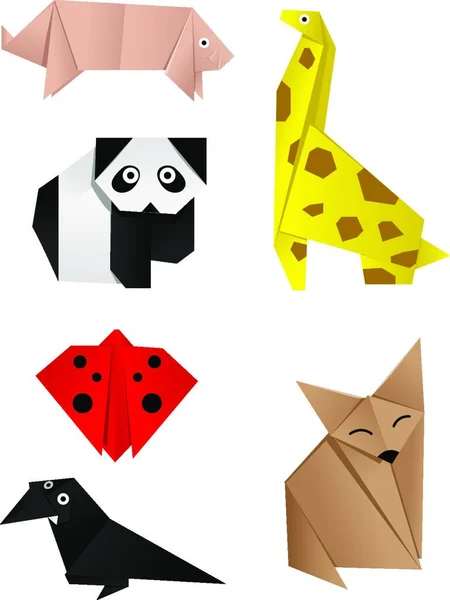 Další Origami Zvířata Barevné Vektorové Ilustrace — Stockový vektor