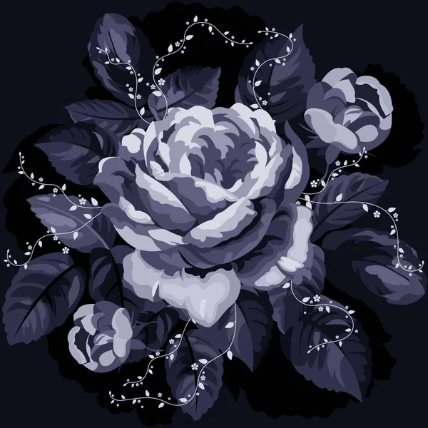 Vintage Monochrome Rose Illustration Vectorielle Colorée — Image vectorielle
