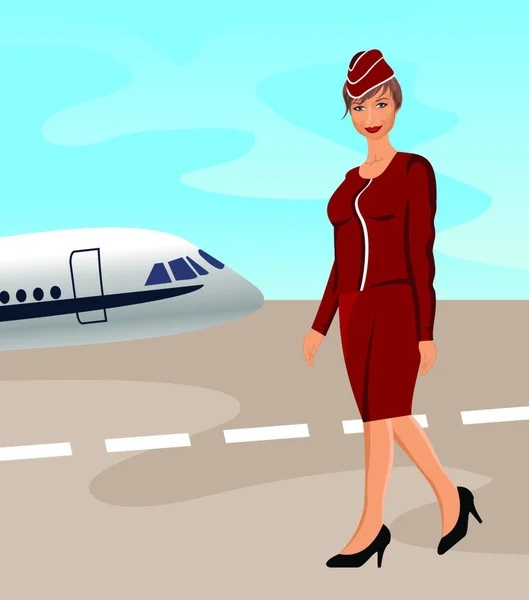 Beautiful Stewardess Airport Colorful Vector Illustration — Stock Vector